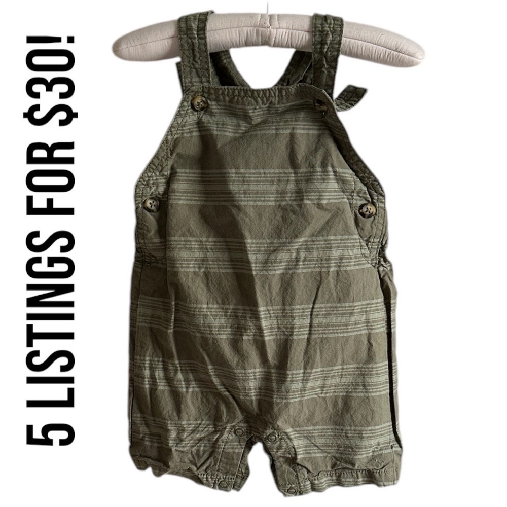 Carter’s 12 Month Baby Boy Overalls Shortalls Forest Green Stripes 100% cotton